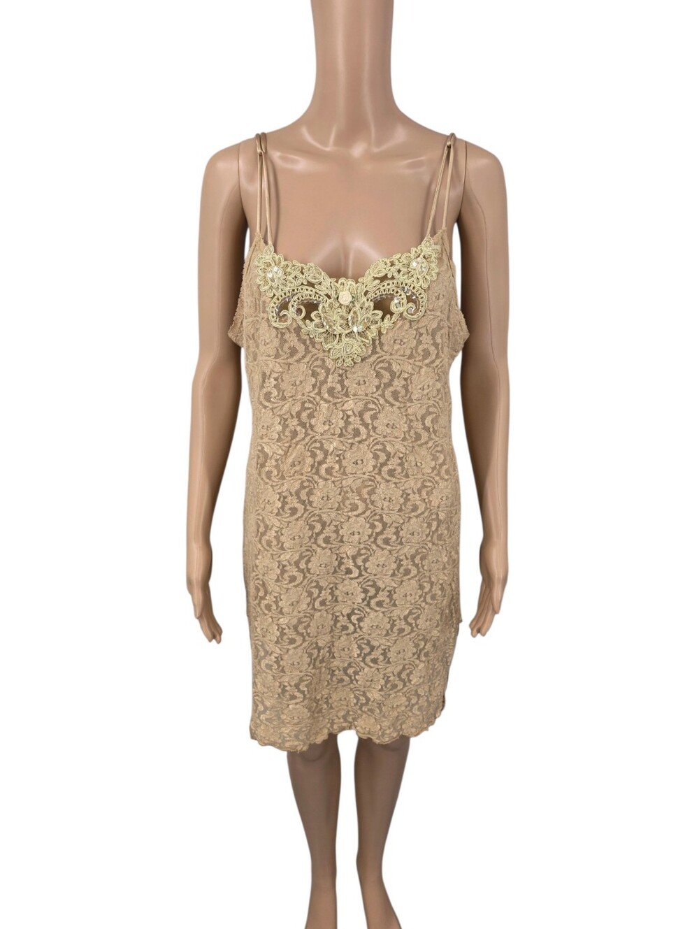 Vintage Gold Lace Chemsie Nightgown Women's Size Large